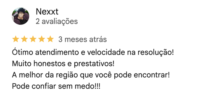 Captura de avaliação do Google de Nexxt, cinco estrelas, feita há três meses: resolução rápida, honestidade e confiança.