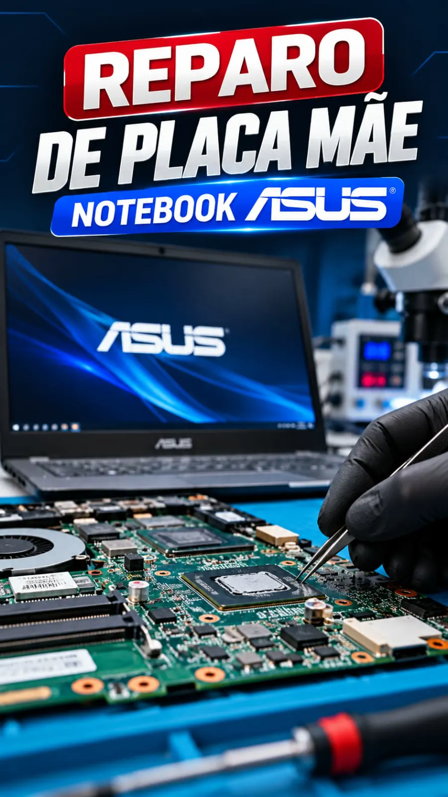 Notebook Asus durante recuperação da placa-mãe
