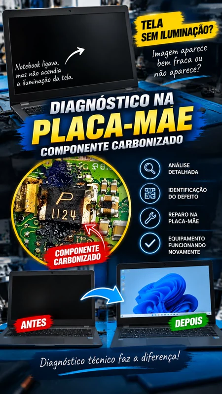 Capa do diagnóstico de componente carbonizado na placa-mãe