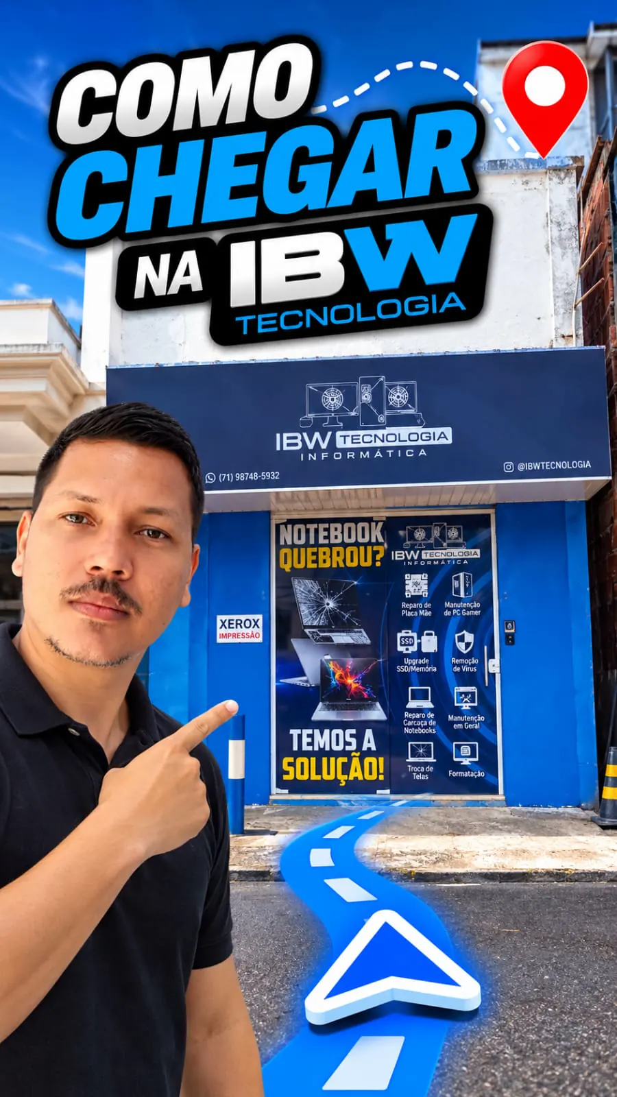 Capa do vídeo que mostra como chegar à loja da IBW Tecnologia