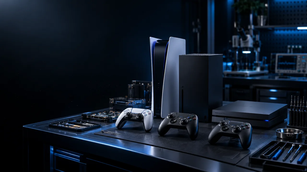 Consoles e controles em bancada especializada