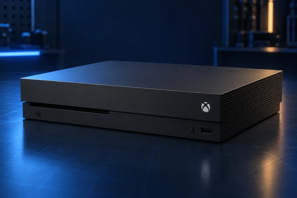 Console Xbox One X em vista de identificação