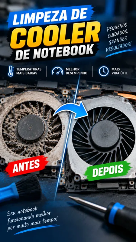 Comparação do cooler de notebook antes e depois da limpeza