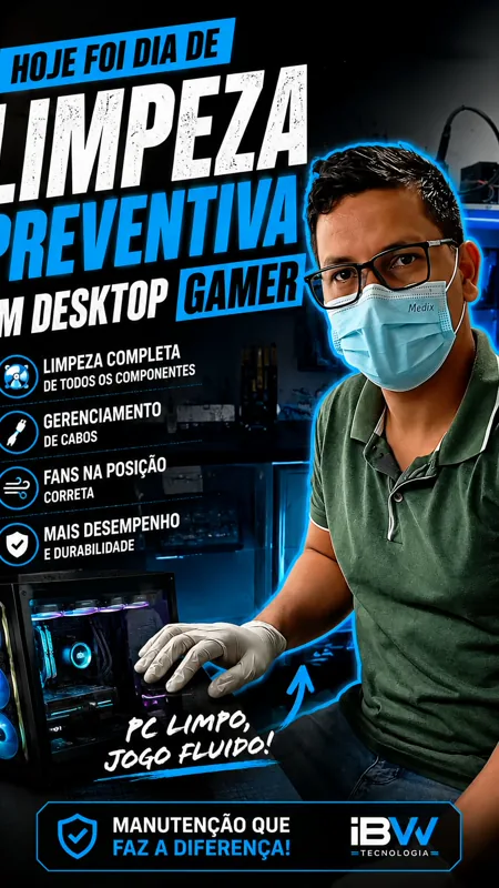Técnico apresentando uma limpeza preventiva em desktop gamer
