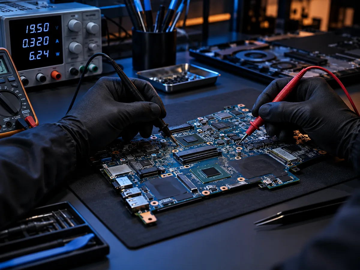 Medições elétricas durante diagnóstico de placa-mãe