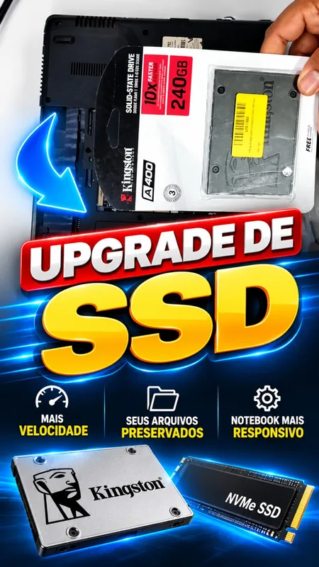 Técnico instalando uma unidade SSD em notebook